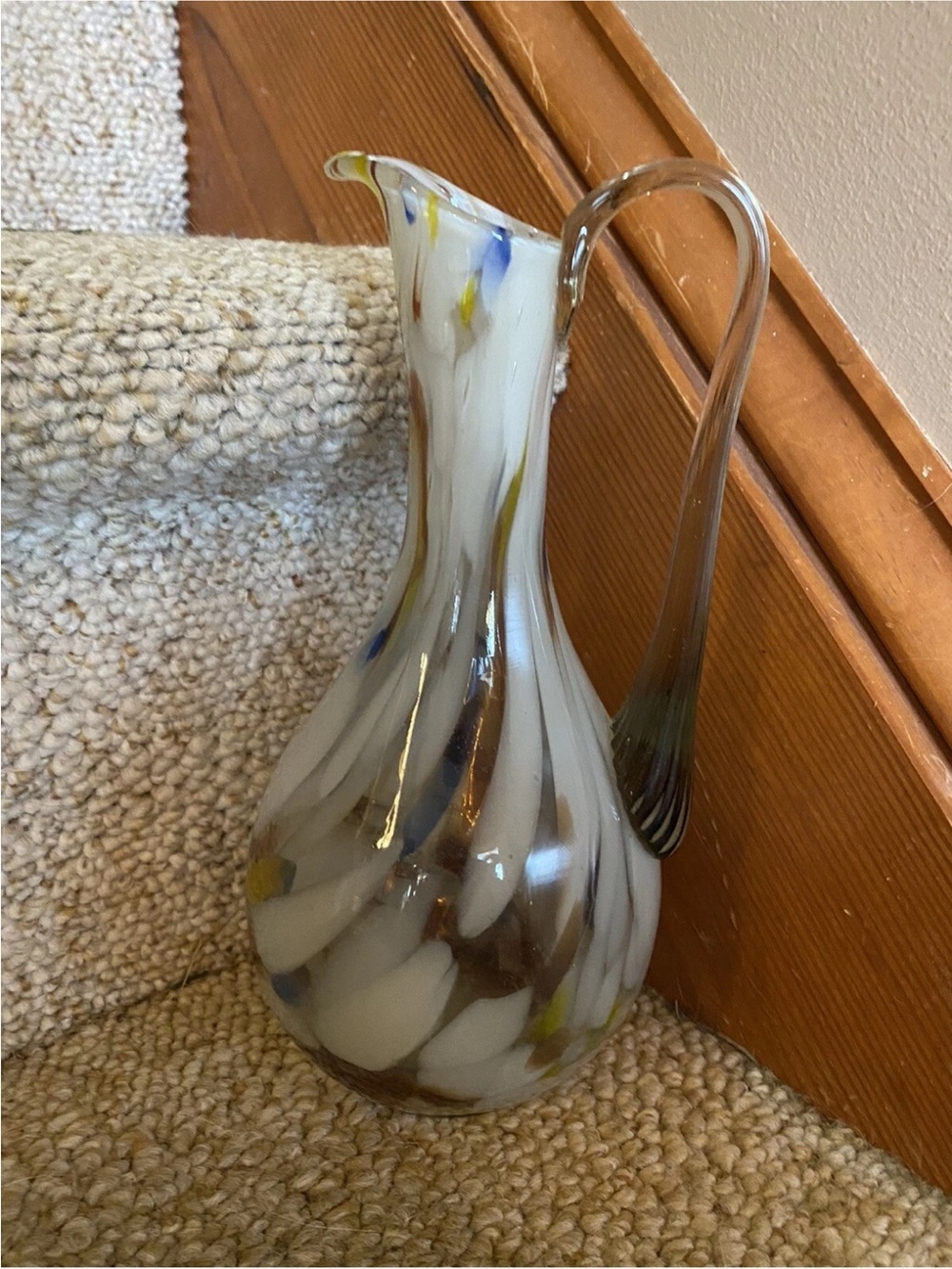 Vintage Swirled Murrhina Art Blown Glass Vase Pitcher EUC!! - Picture 1 of 10